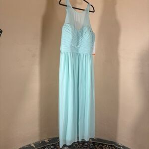 NWT Bill Levkoff Mint Chiffon Formal Gown | Illusion Neckline | Button Back | Pl